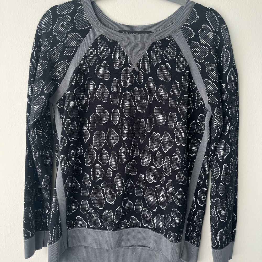 Floral Patterned Black and Gray Sweater